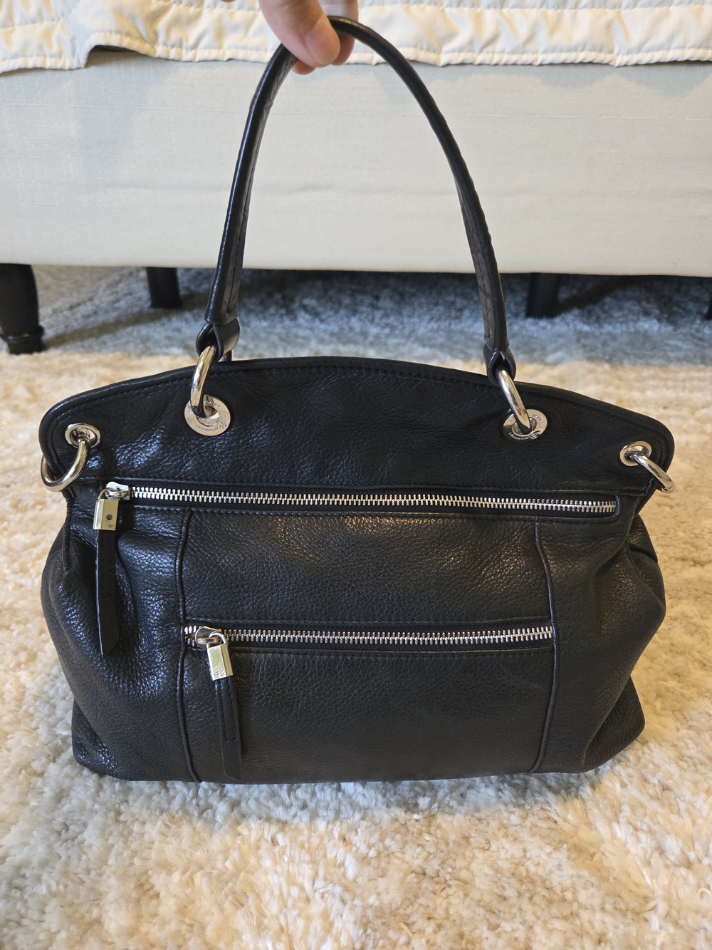 b. makowsky Black Leather Dual-Zip Crossbody Tote